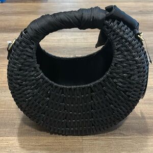 Black Wicker Bag with Satin Scarf